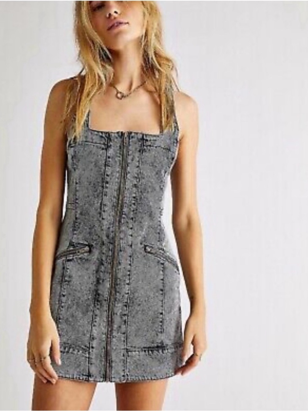 Free People Johnny Denim Mini Dress Acid Wash Corset Style Fitted Y2K Size 0